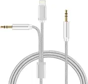 Aux Cord for iPhone in Car 3.3FT 3.5mm Male to Male Auxiliary Cable，Lighting to 3.5mm Stereo Audio Cord Compatible with iPhone 14 Pro/13 Pro, for Car stereos, Home stereos, Portable Speakers（Silvery）