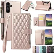 [ELEPIK] for Samsung Galaxy A55 5G Case, Adjustable Crossbody Wallet Case with Card Holder, Kickstand, Wristlet for Women Men, Durable PU Leather Magnetic Phone Case for Galaxy A55 5G, Pink
