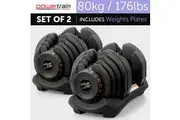 2x 40kg Powertrain Adjustable Dumbbells Home Gym Set