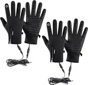 [Generic] USB Heated Gloves - 2 Pairs Full Finger Electric Heated Gloves, Anti-Slip Touch Screen Gloves, Double-Sided Heating Thermal Mittens, Rainproof, Windproof, for Motorcycle Fishing Hiking Cycling Skiing