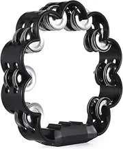 Oimzzr Tambourine for Adults Pleasant Jingle Sound Hand Cranked Bell Rings Metal Bell Sound Percussion Instruments Home School Party Supplies Jingles Tambourine for Classrooms Bands Orchestras Black