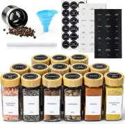 14 Pcs Spice Jars with Bamboo Lids - 4Oz Square Spice Bottles and Spice Labels -