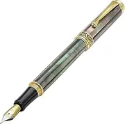 [Xezo] Maestro Fountain Pen, Medium Nib. Handcrafted from Oceanic Tahitian Black Mother of Pearl. 18-Karat Gold Plated. Serialized, Iridescent, No Two Alike