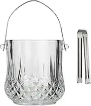 Lily's Home Glass Ice Bucket | Glamorous Glass Bucket with Handle and SS Tongs Marquis Design Deep Diamond Cuts That Reflect Light Perfect with Old Fashioned Whiskey Glasses & Decanters