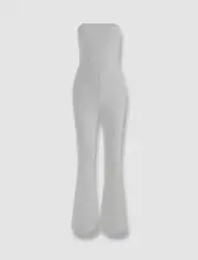 $496 Alice + Olivia Womens White Strapless Waist Band Flare Leg Jumpsuit Size 10