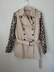 Banana Republic Jacket Pea Coat Tan/ Leopard Print Sleeves Long Sleeve Medium
