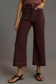 NWT Anthropologie Maeve Colette Cropped Wide-Leg Pants: Contrast-Stitch Edition