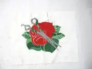 Appliqued Quilt Block unfinished Rose with Scissors - 10" x 8"