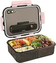 ZQZHDQ Lunch Box, 1500ML Bento Boxes, Cutlery Box Container for Adults and Kids, Leak-Proof, Microwaveable, Dishwasher, with Phone Holder (Pink)