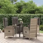 5 Piece Garden Dining Set with Cushions Black and Grey Poly Rattan Patio Bar Sets