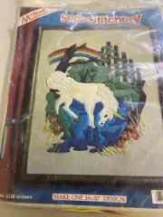 Vtg Super Stitchery Unicorn Sitting 5021 McNeill Crewel Embroidery Kit Rainbow