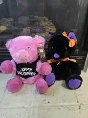 2 - Petsmart Black Pink Pig Fate & Black Cat Lucky Plush Toys NWT Halloween