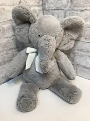 Pottery Barn Kids Plush Grey Elephant 18” Stuffed Animal Baby Lovey White Bow