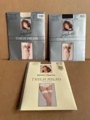 Vintage Jaclyn Smith Kmart Lace Top Thigh Highs Size A Soft Beige/Jet Black/Lace