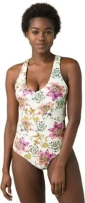 prAna Ella Size Small (S) High Triangle V-Neck Cross Back One Piece Bone Camelia