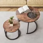 Round Coffee Table Set of 2 for Living Room Black Small Nesting Tables Metal