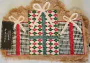 4 ct Tahari Christmas Present Shaped Placemats Jute Fringed 19” X 13” Farmhouse