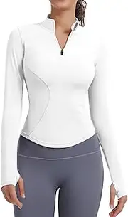 [JoyGirl] Women Running Jackets Zip Up Athletic Yoga Gym Tops Long Sleeve Sports T-Shirt Cropped Workout Crop Tops with Thumb Holes