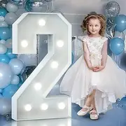 3FT Light Up Numbers Birthday Decoration: Large Marquee Numbers 2 for 2nd 21st Party Decor Wedding Baby Shower, Big Number Balloons Frame Foam Cardboard Mosaic Balloon Arch Stand Pre-cut Letter