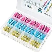 200pcs Heat Shrink Butt Connectors Kit, Crimp Electrical Wire Connector Waterproof Insulated Butt Splice Terminal Butt Splice (3 Colors / 3 Sizes)