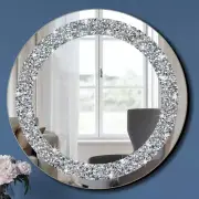 Crystal Crush Diamond Sparkly round Silver Mirror for Wall Decoration 20X20X1