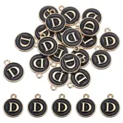 Alphabet d Letter Charm Double Sided Enamel Initial Alphabet Pendant Black 20pcs