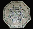 Marble Coffee Table Top Multicolour Gemstone Inlay Work Entryway Table for Bar