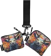 [XYMZR] Fantasy Elk Colorful Floral Mini Zip Around Wristlet keychain Wallet for Women Personalized Pattern Detachable Dual Pouch Wristlet Portable Wallet Phone Coin Purse, Multi-colored, One Size