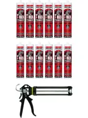 Soudal T-Rex Power Fast Grab Adhesive Sealant Jet Black 290ml 12 Pack + Gun Kit