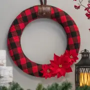 New rustic christmas decor felt buffalo plaid FABRIC 22" dia. christmas wreath