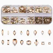 153pcs 3D Nail Diamonds Crystal Golden Shadow Flat Back Gem Stones For Nail
