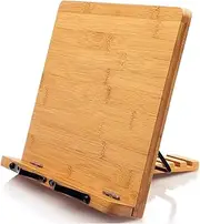 Bamboo Book Stand & Holder for Reading Hands Free for Large Books in Bed, Cookbook, Textbook, Law, with 8 Adjustable Height Laptop Stand, Perfect for Kitchen or Office (29X38 CM)