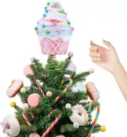 Retisee 7.9 Inch Pastel Dessert Christmas Tree Topper Pink Cupcake Tree Topper C