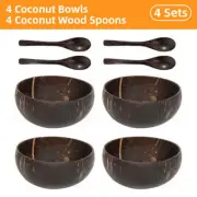 4Sets Natural Coconut Shell Bowls Eco-Friendly Tableware for Rice Dessert Salad