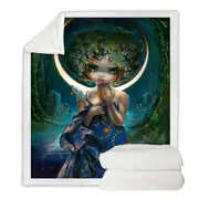 The Moon Goddess Forest Wolves and Beautiful Maiden Throw Blanket