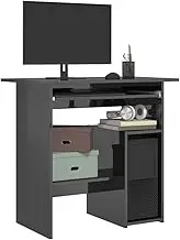 High Gloss Grey Desk for Home Office, Engineered Wood Computer Table with Open Shelf, Adjustable Keyboard Tray - 80x45x74 cm
