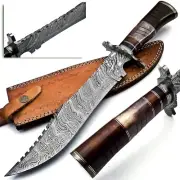 Handmade Damascus Steel Bowie Knife For Hiking Camping Outdoor & Hunting