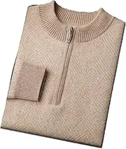 [Hamthuit] Men Mock Neck Sweater Half Zipper Long Sleeve Pullover Thick Casual Knitwear Sweater