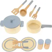 KICHOUSE 1 Set Wooden Cookware Playset for Pretend Play Kitchen of Sturdy Cooking Utensils for Role Playing Fun Birthdays and Special Occasions
