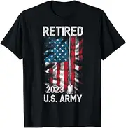 [VidiAmazing] Retired US Army Veteran 2023, USA US Flag, Rough Distressed ds864 Novelty T-Shirt