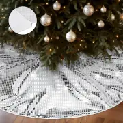 Silver Christmas Tree Skirt Disco Xmas Tree Mat Sequin Bling Christmas Tree S...