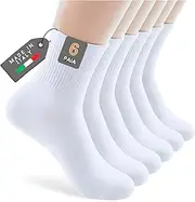 [Lucchetti Socks Milano] 6 Pairs Short White Socks for Men Women Cotton Soft Breathable Sports Socks for Sneakers, Running and Daily Use