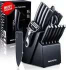 17PCS Black Kitchen Knife Set with Block, Chef & Steak Knives,ncludes Sharpener