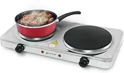 Grunkel EHP-218INOX 155mm Double Plate Electric Stove Dual Portable Electric Stove Ideal for Caravans, Camping or Small Kitchens, 1500W + 1000W, Stainless Steel