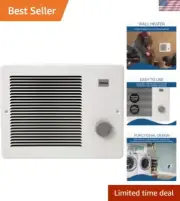 Wall Heater, White Grille Heater with Built-In Adjustable Thermostat, 750/150...