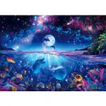 21-701 絕版迷你夜光3000片日本正版拼圖 美麗的海底世界 海洋 海豚 月光下的星願 LASSEN