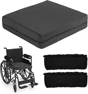 Polyfoam Wheelchair Cushion with Anti-Slip Backing High-Density Foam Seat for Comfort & Support – Ideal for Wheelchairs, Scooters, Office Chairs, Car Seats – Includes Bonus Soft Cushion Armrest Covers