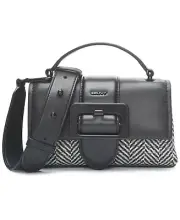 DKNY Women's Blake Top handle Crossbody Herringbone Black/White