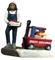 St Nicholas Square Christmas Village Figurine Girl with Books & Wagon