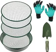 Soil Sifter, 30 cm Fine Mesh Stainless Steel Soil Sifter for Gardening, Compost Sifter with 4 Interchangeable Filter Mesh Sizes 3,6,9,12mm and Shovel, Soil Sieve for Sand Rocks Dirt Compost